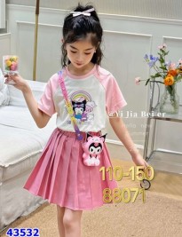 Set áo Kuromi + chân váy xếp ly + kèm túi đeo