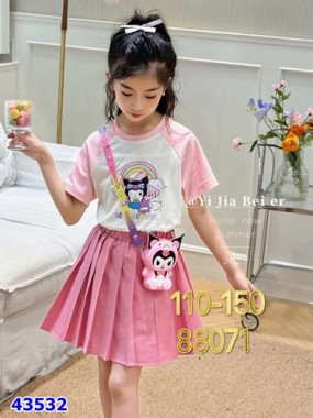 Set áo Kuromi + chân váy xếp ly + kèm túi đeo