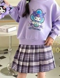 Set áo Hoodie Kuromi, chân váy caro tím xếp ly +túi đeo