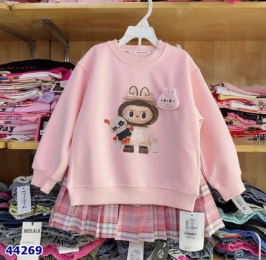 Set áo Hoodie Labubu + chân váy caro xếp ly