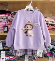 Set áo Hoodie Labubu + chân váy caro xếp ly